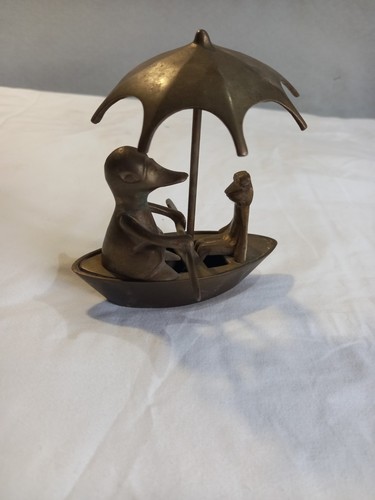 Brass boat with - boat, frog