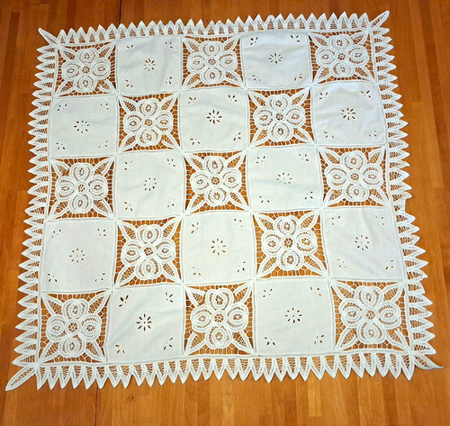 White linen floral square - white,