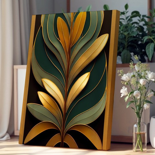 Art deco leaves canvas - deco, wall