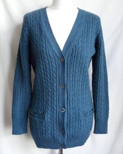 THE HOUSE OF BRUAR Teal Lambswool Wool Cable Knit Cardigan UK 12