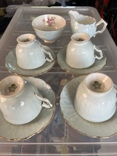 AYNSLEY Pastel Blue & Gilt Trim 10-piece Bone China Tea Set In Nice Condition