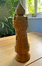 Vintage Mid Century Old Crow Whiskey Decanter - ROOK Chess Piece Mustard Glaze