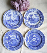 4 SPODE SIDE PLATES 19cm BLUE