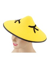 Adult Yellow Felt Chinese Coolie Hat Fancy Dress Party
