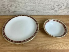 Churchill Samsonite Vitrified Hotelware burgundy Gold Leaf design Plate And Bowl