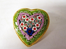 Vintage Italy Heart Shape Floral Micro Mosaic Brooch Pin VGC