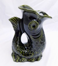 Arthur Wood Majolica Fish Jug Dark Green 9"
