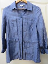 East Jacket Size 10 Blue Linen Safari Drawstring Pockets Chambray Roll Tabs