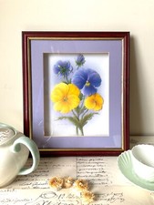 VINTAGE Rob Pohl Decoupage Framed Yellow Lilac ~ 3D Flower Picture PANSIES Glass