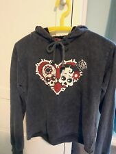 Grey Hoodie Skull & Bones Heart S-ponder Emo Grunge Rock Punk Kawaii Goth Metal