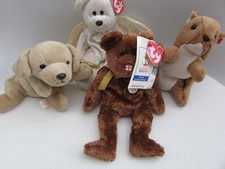 TY Beanie Baby Bundle - Fetch Dog, Halo, Champion (Fifa 2002) & Nuts Squirrel