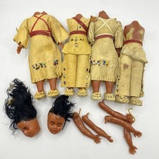 Vintage Native American Style Dolls Parts Lot Leather Bead Clothing Restoration