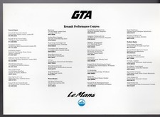 Alpine GTA Le Mans Renault Performance Centres 1990 UK Single Sheet Brochure 