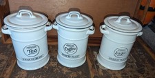 T&G Pride of Place Tea Coffee Sugar Container Set White with Handles vintage 