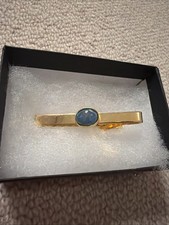 Gold Tone Tie Clip Bar Blue