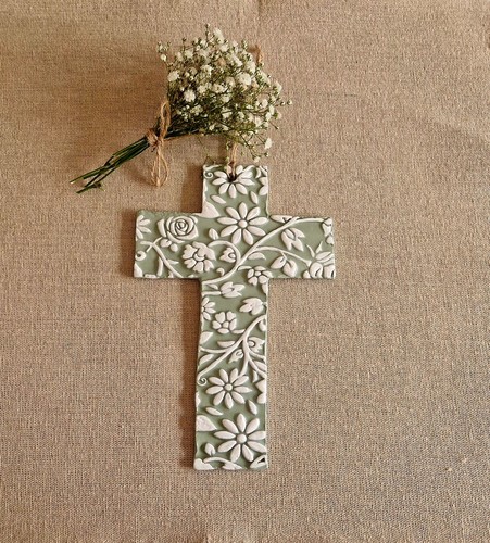 Decorative handmade clay cross - decorative,