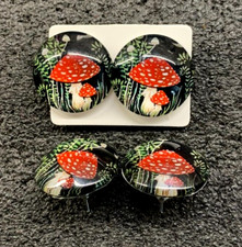 1 pair of handmade 20 mm wide " Woodland Toad stool" acrylic/glass  earrings
