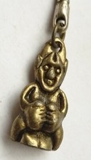 VINTAGE Old Metal Keyring Key Ring Brass Effect Demonic Bad Elf Symbolic 