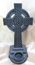 Celtic Cross T Light Holder Fantasy Pagan Gothic Candle Wiccan Altar Vintage VGC