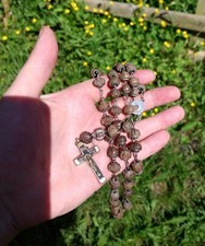 Vintage Jerusalem Carved Wood Rosary Ebony Crucifix