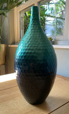 Turquoise & Dark Blue Textured  Ceramic statement vase - Very large 40 cm tall