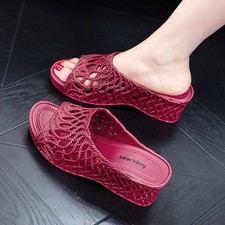 Womens Wedge Heel Sandals Casual Slippers Ladies Summer Slip On Shoes Mules Size