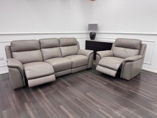 Furniture Village Grey Genuine Leather 3+1 Seater Sofa Set Power Recliner