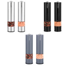 Electric Salt and Pepper Mill Set One Touch Battery Operated LED Light 