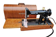 Vintage Singer 201K2 electric Potted Motor sewing machine with bentwood case