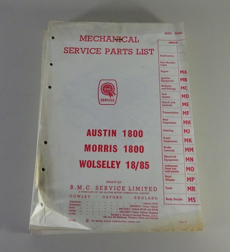 Spare parts list - list, austin