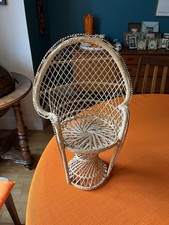 Vintage 1970s Miniature Wicker Rattan Peacock Dolls Chair Plant Stand 40 cm Tall