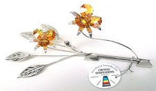 Silver Card Holder Flower Swarovski Stones Crystal 19 cm