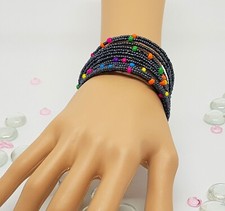 Handmade African Rainbow Bead Memory Wire Wrap Bracelet Afro Coil - 3 colours