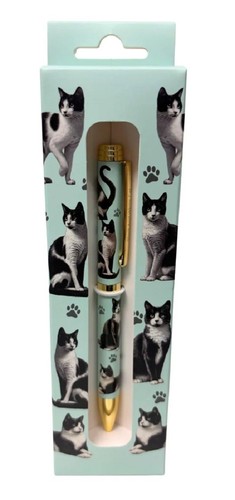 Black white cat ball point - black,