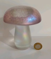 Large John Ditchfield Glasform Pink Iridescent Glass Mushroom Paperweight Label