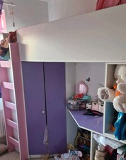 Grey High Sleeper Bed with built in wardrobe and desk