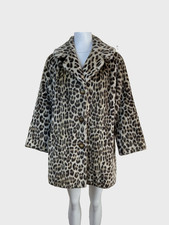 Vintage Leopard Print Faux Fur Coat UK12-14 60s 70s Mod Retro Animal Print