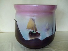 BRETBY MONUMENTAL JARDINIERE 12.8" Nautical Sailboat ENGLISH ART POTTERY c1920