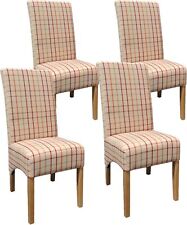 Dining Chair Set of 4 Lined Fabric High Back Dining Chairs with Solid Oak Legs