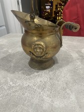 Vintage Small Helmet Shaped Copper And Brass Coal Scuttle  With Lions Head