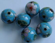 6 Round Cloisonne Beads, Blue