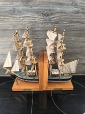 Vintage Wooden Model Cutty Sark Ship Bookends Nautical Rare Sailing Marine