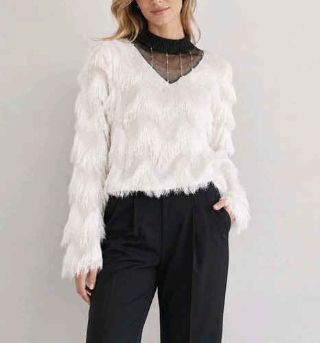 White faux fur - fur, black