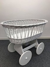 Grey/White Wicker Wheels Crib