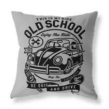 VW Beetle Old School FILLED CUSHION Zip Designer Grey