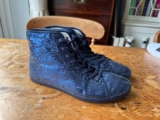 WOMENS FRED PERRY BLUE SEQUIN HI TOP TRAINERS UK 6 FUR LINED SHOES BOOTS