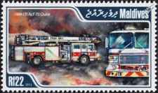 1999 AMERICAN La France LTI 75' QUINT Fire Engine Truck Firefighting Stamp #391