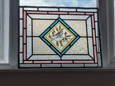 Beautiful Victorian Stained Glass Panel With Hand Painted Bird : 50 x 39.5cm