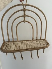 Bamboo Rattan Rainbow Shaped Wall Shelf with Hooks Hanging Organiser Home Decor