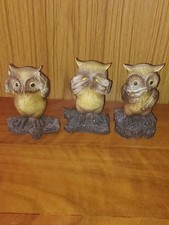 3x Owl Ornaments  3 wise owl